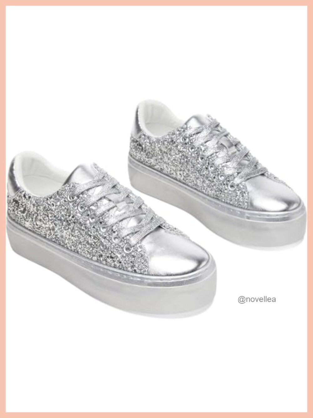 Glitter Platform Sneakers Lace-Up Chunky Low-Top Tennis Walking Shoes